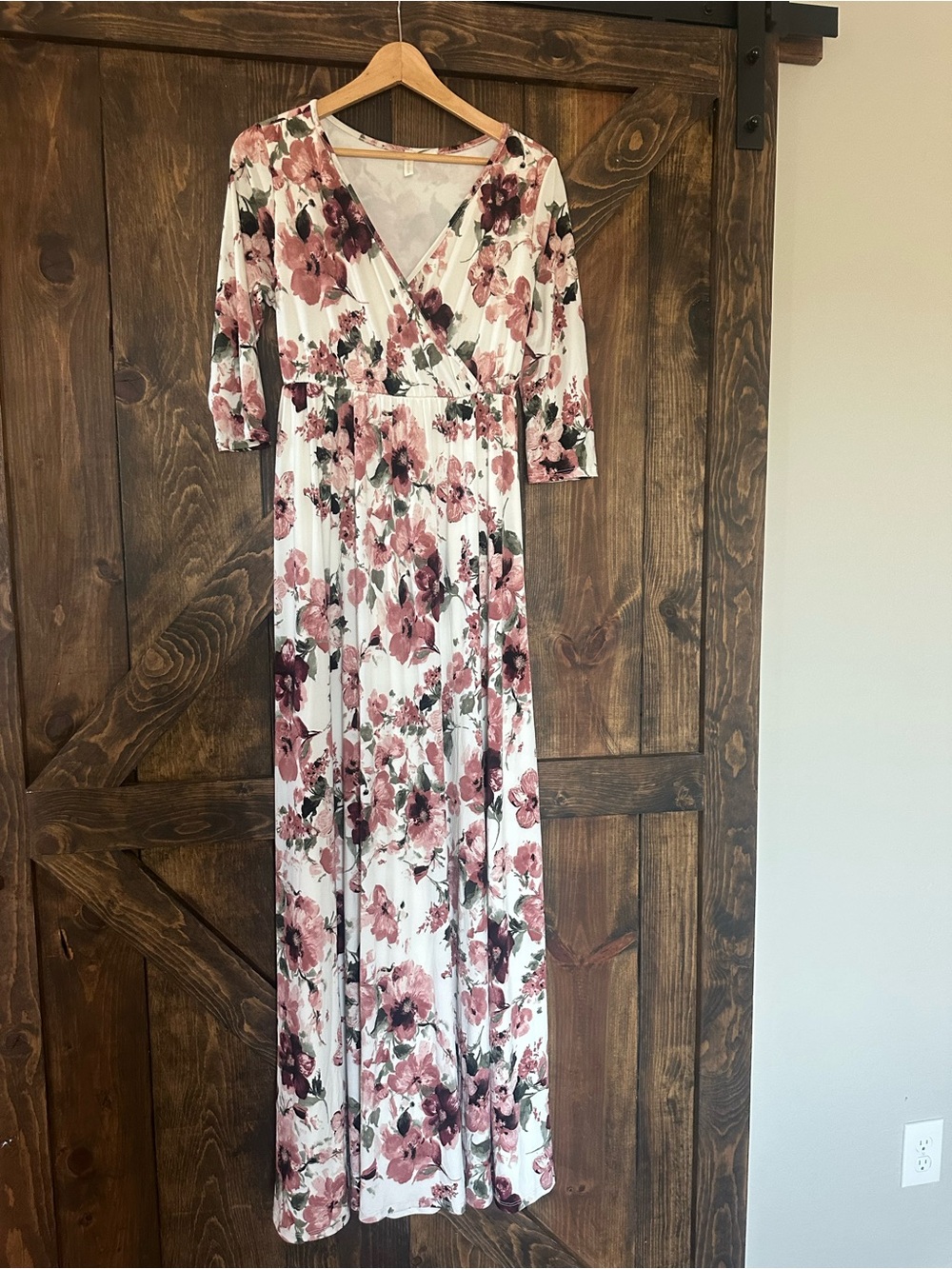 Pinkblush White Maxi Dress with Dusty Rose Floral Print